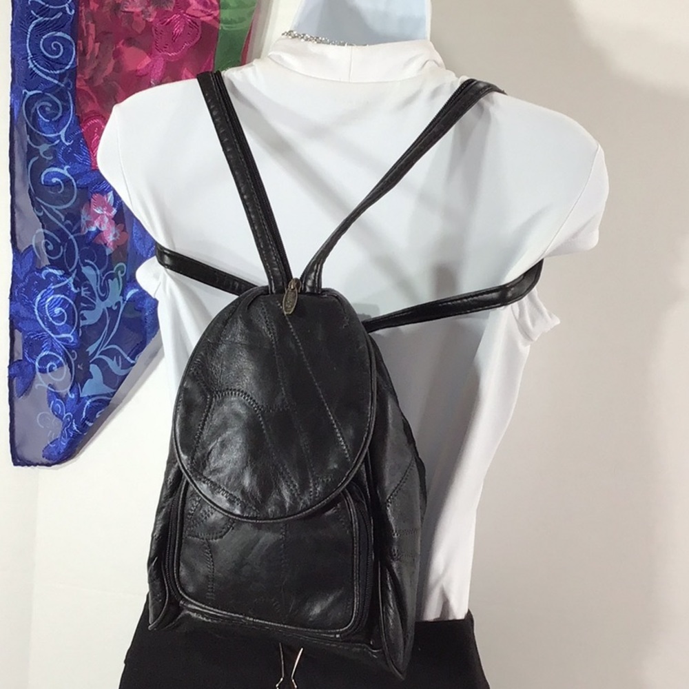 Patchwork black leather convertible backpack - image 1